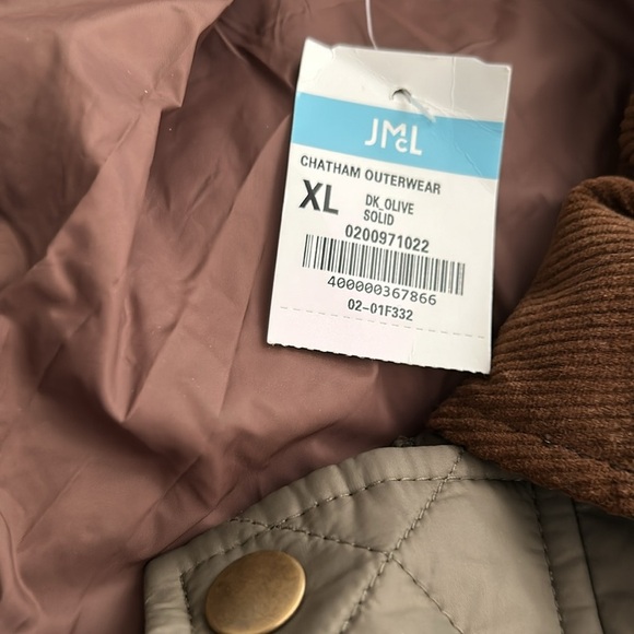J. McLaughlin OLIVE XL chore Green Quilted chore Barn Jacket NWT corduroy collar - Picture 4 of 9